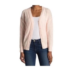 FRNCH Paris V-Neck Pointelle Women's Cardigan Sweater Pink Size Small NWT